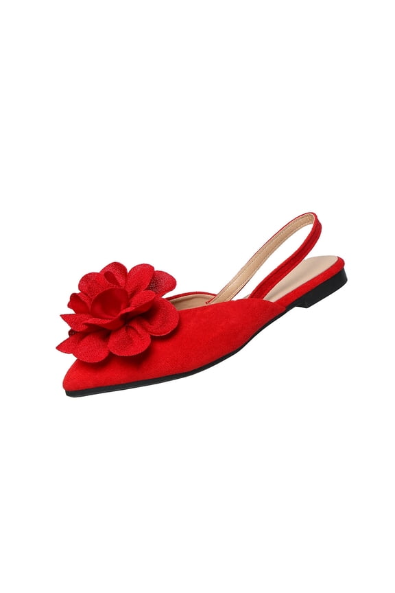 Red Women’S Versatile Flats Featuring Floral Details Pointed Toe Design Ideal For Parties And Festive Functions