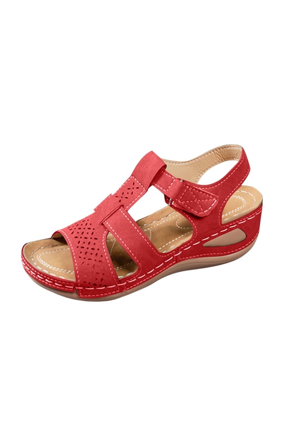 Red Women Sandals With Platform Base And Wedge Heel For A Polished And Comfortable Warm Weather Footwear