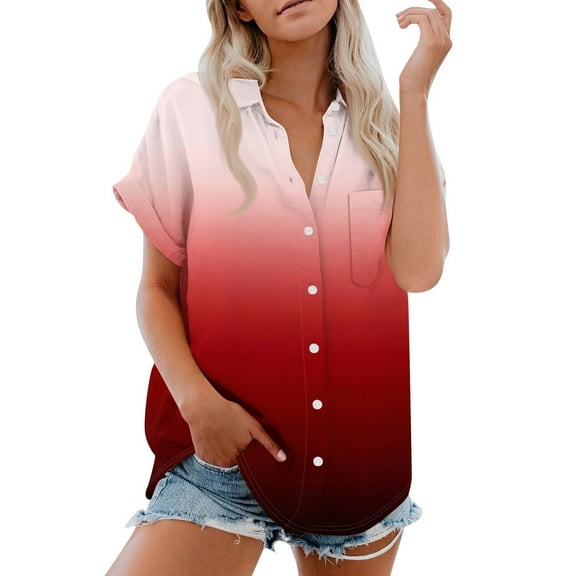 Red Women Shirts, Shirts For Women Cotton Womens Short Sleeve Shirts V Neck Collared Button Down Blouse Tops Camp Shirt S 6Xl,Women Shirts 6XL
