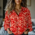 thumbnail image 1 of Red Women Shirts, Womens Linen Button Down Shirts Floral Printed V Neck Long Sleeve Blouse Collared Boho Shirt Casual Tops With Pocket,Women Shirts L, 1 of 5