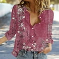 thumbnail image 1 of Red Women Shirts, Womens V Neck Roll Up Sleeve Button Down Blouses Tops,Women Shirts XXL, 1 of 4