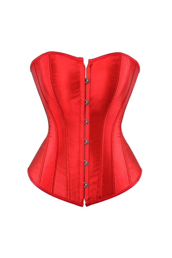 Red Women's Bustiers & Corsets Basques Satin Floral Lace up Lingerie Overbust Satin Renaissance Plus Size 6XL