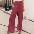thumbnail image 1 of Red Women's Casual Pants, Linen Pants Women Summer Wide Leg Pants Drawstring Elastic Waist Pants High Waisted Pants Casual Beach Trousers,Women's Casual Pants S, 1 of 5
