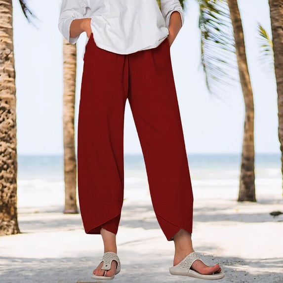Red Women's Casual Pants, Women'S Capri Pants Casual Summer Cotton Cropped Pants Pants Trousers,Women's Casual Pants 5XL