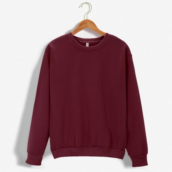 Red Women's Casual Sweatshirt Solid Color Round Neck Oversized Sweatshirt Loose Fit Long Sleeve Light Sweatshirt Loose Blouse Sweatshirt for Women