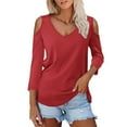thumbnail image 1 of Red Women's Long Sleeve T-shirt, 3/4 Length Sleeve Womens Tops 2025 Spring Neck Casual Print Tunic T Shirts Three Quarter Length Womens Tops,Women's Long sleeve T-shirt S, 1 of 7