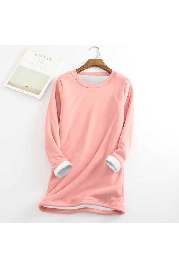 Red Women's Long Sleeve T-shirt, Fleece Winter Underwear Thick Warm Top O Neck Women Velvet Sweatshirt Women'S Blouse M