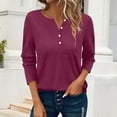 thumbnail image 1 of Red Women's Long Sleeve T-shirt, Women'S Button Long Sleeve T Shirt Round Neck Casual Tunic Top,Women's Long sleeve T-shirt XL, 1 of 8