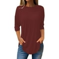 thumbnail image 1 of Red Women's Long Sleeve T-shirt, Women'S Pure Color Fashionable Casual Round Neck And Three Quarter Sleeve Top,Women's Long sleeve T-shirt M, 1 of 4