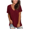 thumbnail image 1 of Red Women's Short Sleeve T-shirt, Women'S Casual Comfort V-Neck Solid Color Pocket Loose Fit Short Sleeve Shirt,Women's Short sleeve T-shirt S, 1 of 3