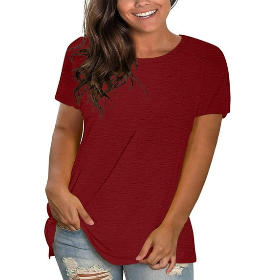 Red Women's Short Sleeve T-shirt, Women'S Casual Solid Color Cotton Tops Round Neck Short Sleeve Tops Shirts Loose Shirts T Shirts Casual Loose Tops,Women's Short sleeve T-shirt XXL