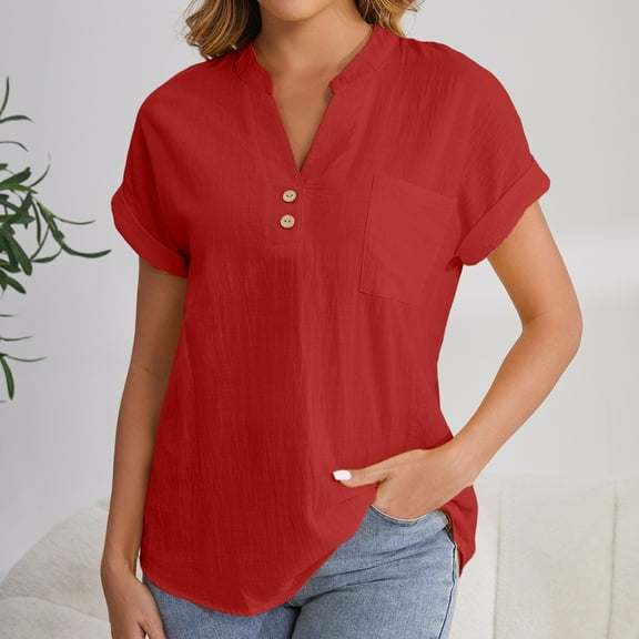 Red Women's Short Sleeve T-shirt, Women'S Fashion Casual V Neck Down Short Sleeve Top T Shirt,Women's Short sleeve T-shirt 3XL