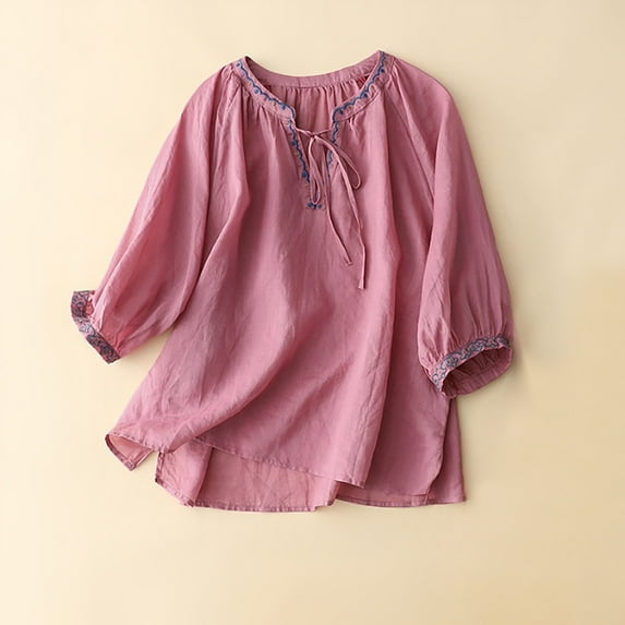 Red Women's Short Sleeve T-shirt, Women'S Fashionable Casual Solid Color Cotton And Linen Top Shirt Button T Shirt,Women's Short sleeve T-shirt XL