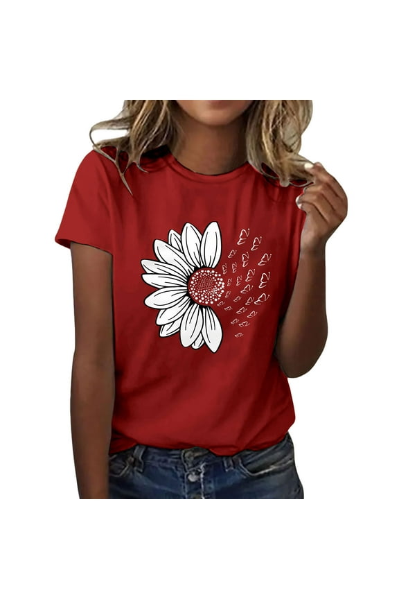 Red Women's Short Sleeve T-shirt, Women'S I Simple Printing Europe And The United States Men And Women Round Neck T Shirt,Women's Short sleeve T-shirt L