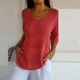 thumbnail image 1 of Red Women's Short Sleeve T-shirt, Womens Short Sleeve Sweaters Tops V Neck Pullover Knit Shirts Loose Blouses,Women's Short sleeve T-shirt M, 1 of 5