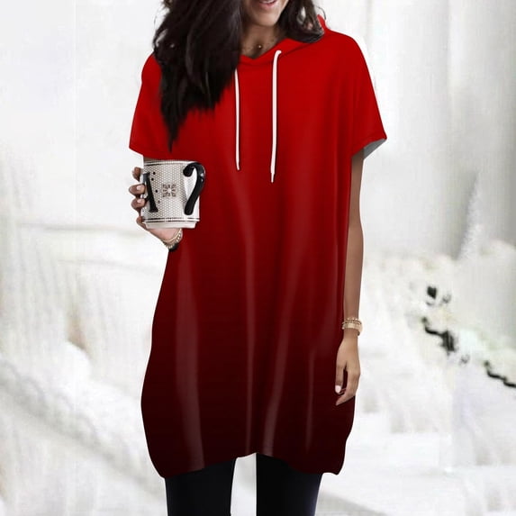 Red Women's Short Sleeve T-shirt, Womens Summer Oversized Hoodies Casual Short Sleeve Shirts Fashion Tunic Tops Lightweight Pullover With Pockets,Women's Short sleeve T-shirt S