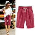 thumbnail image 1 of Red Women's Shorts, Women Summer Cotton Pants Plus Size High Waisted Shorts Lacing Beach Workout Pocket Five Point Pants,Women's Shorts 4XL, 1 of 6