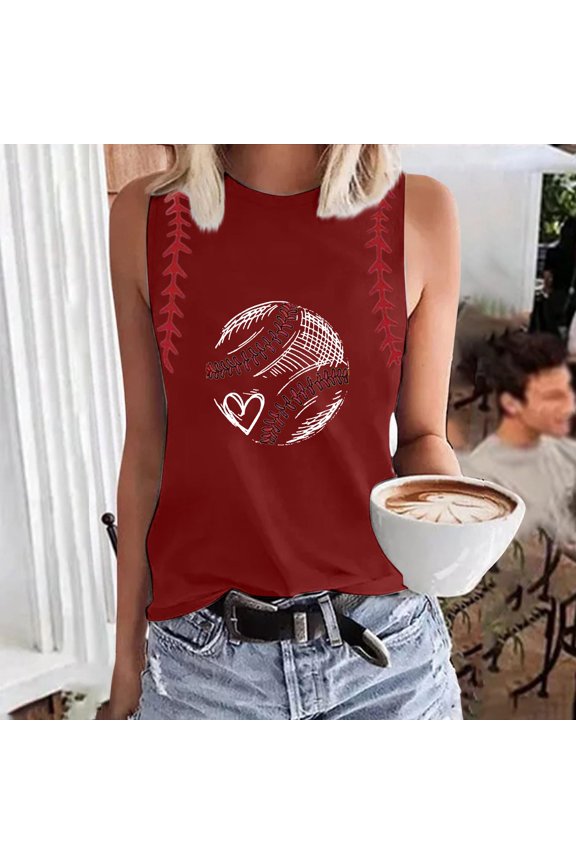 Red Women's Tanks, Ladies Spring/Summer Round Neck Baseball Letter Print Be Your Own Sunshine Sleeveless Tank Top,Women's Tanks & Camis S