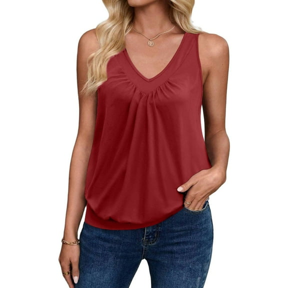 Red Women's Tanks, Womens Tank Tops Loose Fit V Neck Ruched Sleeveless Tops Casual Basic Shirts S Xxl,Women's Tanks & Camis M