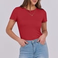 thumbnail image 1 of Red Women's Thermal Underwear Top, Women'S Short Sleeve Neck Ribbed Knit Casual Tops Tee Summer Slim Basic Shirts,Women's Thermal Underwear Top XL, 1 of 6