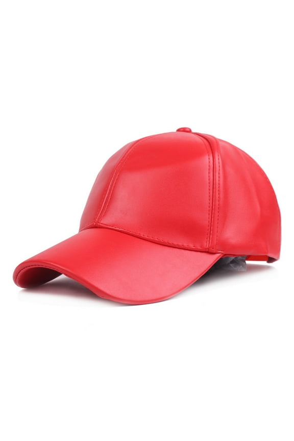 Red Women's Visors, Leather Baseball Cap Men Women Adjustable Leather Peaked Cap,Women's Accessories Visors
