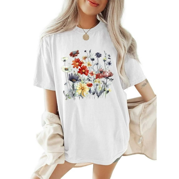 Red Womens Blouses Women Flower Graphic Tees Short Sleeve Shirts 2025 Summer Casual Loose Fit Beach Tops Ladies Tops and Blouses