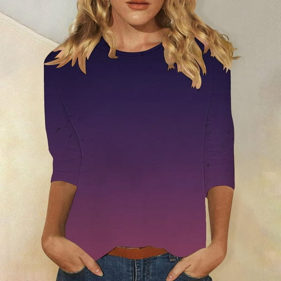 Red Womens Blouses Women's Spring Round Neck Regular Printed Loose Casual Seven Quarter Sleeve T Shirt Ladies Tops and Blouses