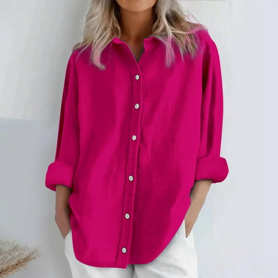 Red Womens Blouses Womens Daily Casual Linen Shirts Long Sleeve Shirts Tops Casual Blouses Loose Fit Shirt Ladies Tops and Blouses