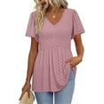 thumbnail image 1 of Red Womens Blouses Womens Summer Tops Short Sleeve Shirts Puff Sleeve Peplum Tops V Neck T Shirts Ladies Tops and Blouses, 1 of 5