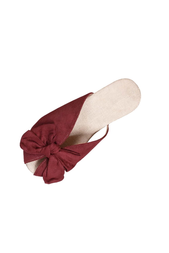 Red Womens Bow Mules Round Toe Slip On Flat Slippers Casual Comfort For Women