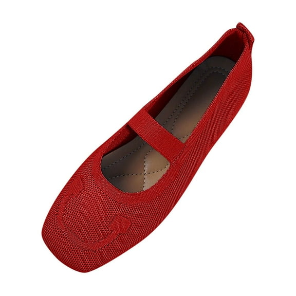 Red Womens Breathable Flat Shoes With Round Head And Hollow Flying Woven For Daily Activities And Easy Movement
