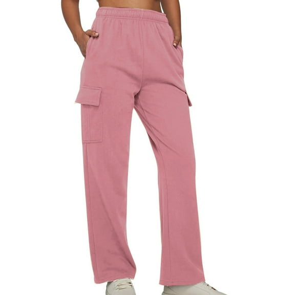 Red Womens Cargo Pants Fashion Solid Color Loose Straight Leg With Pockets Casual Pants Yoga Pants Fall Outfits Womens Pants Size XL