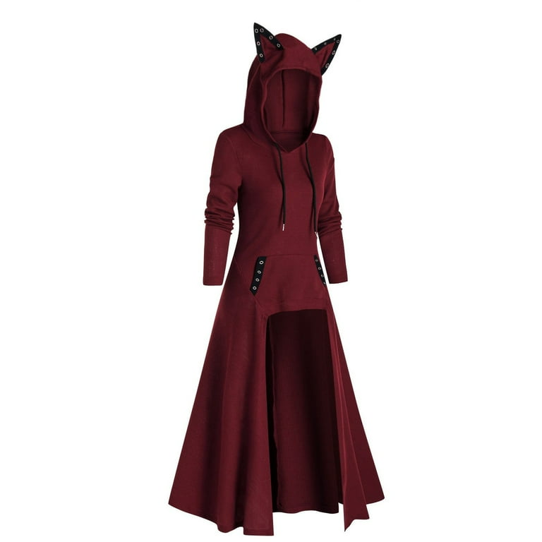 Red Womens Cat Ears Hooded Plus Size Vintage Cloak High Low Sweater Blouse Tops Sweaters For Women Fall Walmart