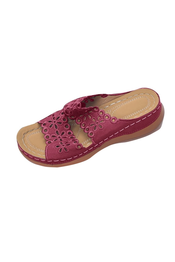 Red Womens Comfortable Slide Sandals Fish Mouth Design Thick Bottom Wedge Heel Slippers Pu Upper Summer Casual Outdoor