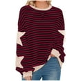 thumbnail image 1 of Red Womens Fall Tops Oversized Sweatshirt for Women Fashion Long Sleeve Striped Sweatshirts Crewneck Shirts Outfits Sweaters for Women, 1 of 5