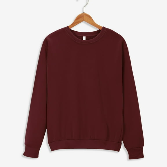 Red Womens Fall Tops Women'S Solid Color Round Neck Oversized Sweatshirt Loose Fit Long Sleeve Light Sweatshirt Loose Blouse Sweaters for Women