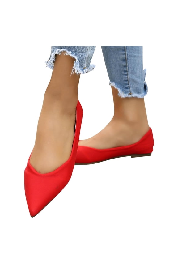 Red Womens Flat Sandals With Pointed Toe Low Heel and Soft Sole PlSize Design for Spring Summer Leisure Outdoor Activities Foot Length 9.06 Inches