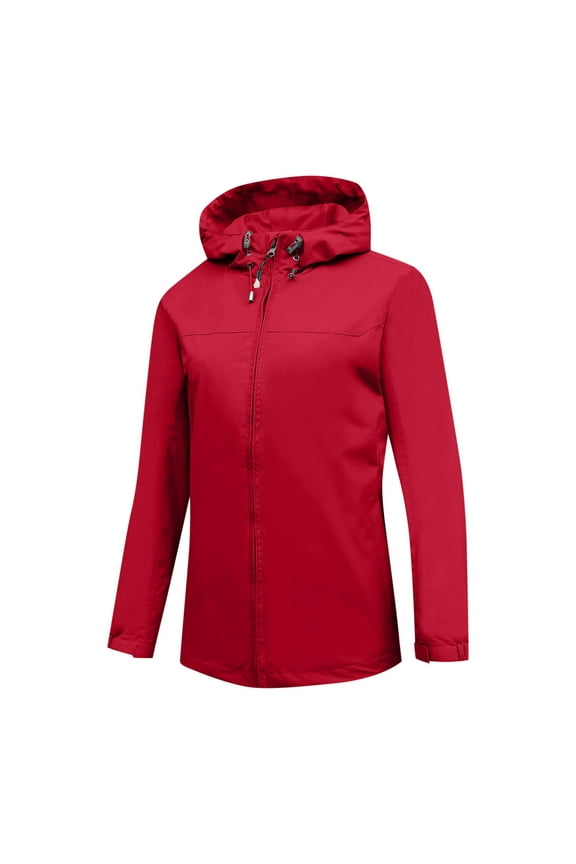 Red Womens Hooded Waterproof Basic Jackets Hoods Outerwear for Ladies Track Gym Hiking Running Going Out Winter Fall Zip Up 2025 Soft Comfy Clothes XL