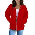 thumbnail image 1 of Red Womens Hoodies Long Sleeve Zip Up Winter Sweaters Lightweight Loose Fit Cotton Hoodie Y2k Drawstring with Pocket Jacket, 1 of 5