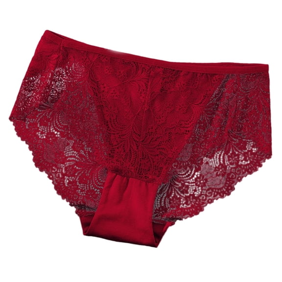 Red Womens Lace Underwear Mid Rise Briefs, Floral Stretch Panties for Everyday Comfort, Soft Polyester Spandex, 1-Pack,Size L