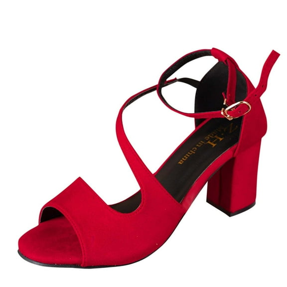 Red Womens Open Toe Roman Style High Heel Sandals With Wrap Around Straps Casual Vacation Wear In Red