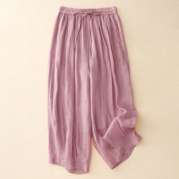 Red Womens Pants Loose Spring and Summer Solid Color Cotton Leisure Pants Elastic Waist Wide Legs Casual Pants Casual Pants Women