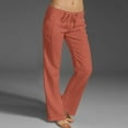 thumbnail image 1 of Red Womens Pants Women's Corduroy Pants Summer Wide Leg Pants Solid Casual Linen Drawstring Cropped Pants with Pockets Casual Pants Women, 1 of 6
