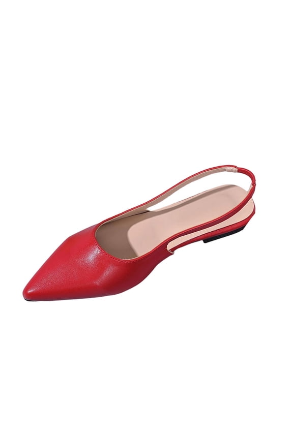 Red Womens Pointed Toe Slingback Flats Casual Soft Sole Cushioned Insole Elastic Strap Slip On Shoes Breathable Lightweight Non Slip Outsole Size 43