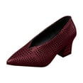 thumbnail image 1 of Red Womens Pumps Solid Leather Textured Pointed Toe Chunky High Heel Comfortable Non-Slip Durable All Season Casual Footwear Size 38, 1 of 8