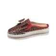 thumbnail image 1 of Red Womens Slip On Mules Round Toe Rhinestone Bow Thick Sole Casual Spring Summer Half Shoes Indoor Outdoor For Casual Daily Occasions Size 41, 1 of 9
