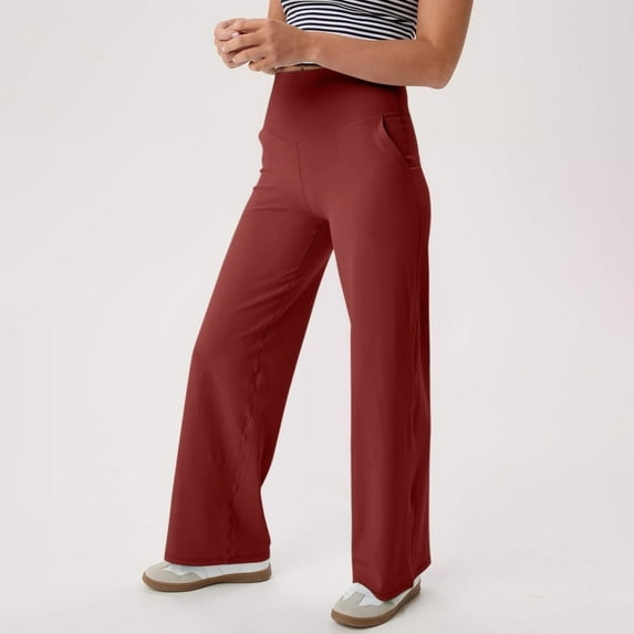 Red Womens Sweatpants Women Wide Leg Yoga Pants with Pockets Stretch Straight Leg Dress Pant Tummy Flare Leggings Athletic Pant Casual Pants Women
