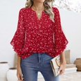 thumbnail image 1 of Red Womens Tops 3/4 Sleeve Tops Casual Business Work Blouses Chiffon Shirts Shirts for Women, 1 of 6