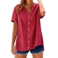 thumbnail image 1 of Red Womens Tops Loose Button Shirt Top Stand Solid Color Sleeve Collar Casual Women's Shirt Women's Shirt Shirts for Women, 1 of 4