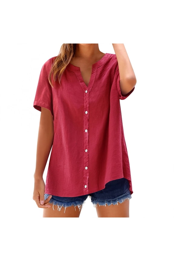 Red Womens Tops Loose Button Shirt Top Stand Solid Color Sleeve Collar Casual Women's Shirt Women's Shirt Shirts for Women